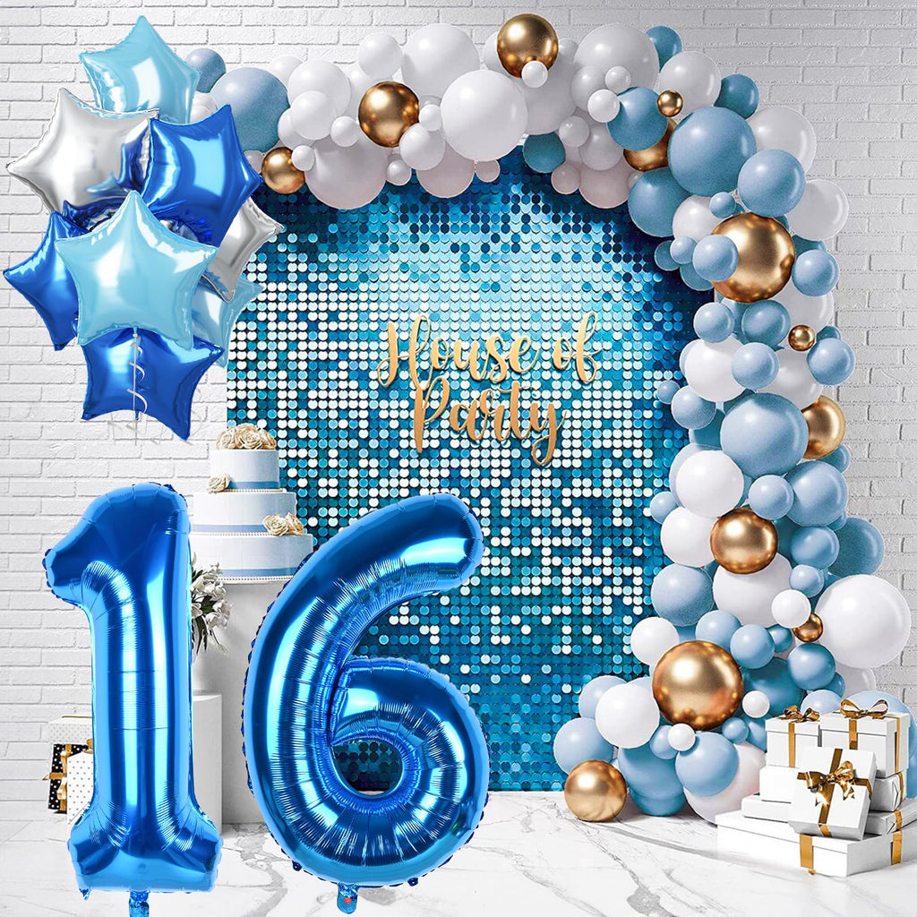 Govpy Big Foil 60 Balloon Set — 40in Number 60 & Teal Blue Star Balloons