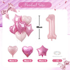 Govpy 40-Inch Pastel Pink Number 1 Balloon Set – Large Foil Balloons with Heart & Star Accents for Girls’ Birthday