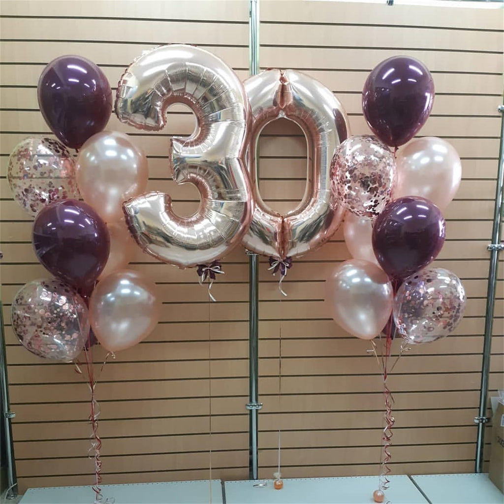 Govpy Burgundy Red Balloons – 35Pcs 12in Maroon, White & Rose Gold Confetti Latex Set