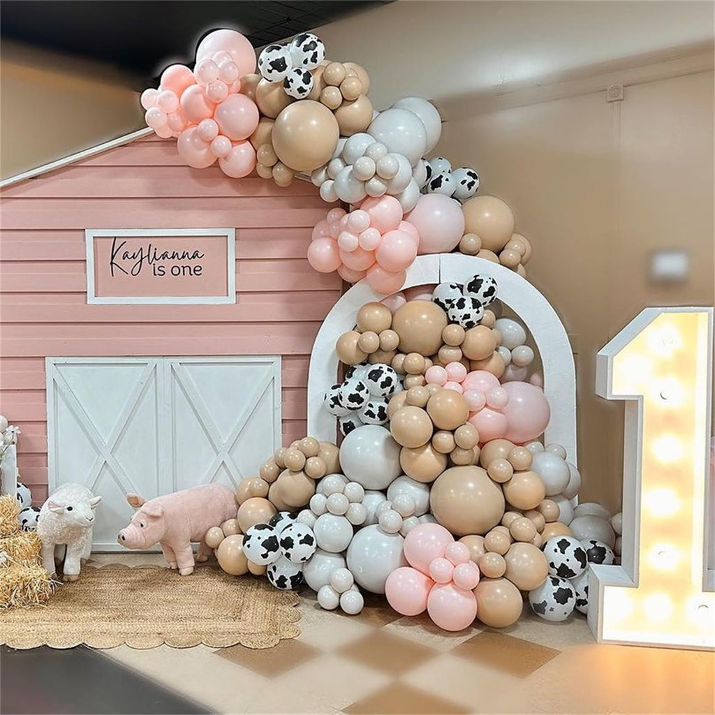 Govpy Cow Print Balloons 60pcs – Pastel Pink, Beige & White Latex Party Decor