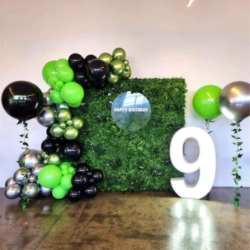 Govpy Green and Black Balloons – 35Pcs Lime Green, Black, Chrome Metallic Silver | Gamer Latex Balloon Set for Parties