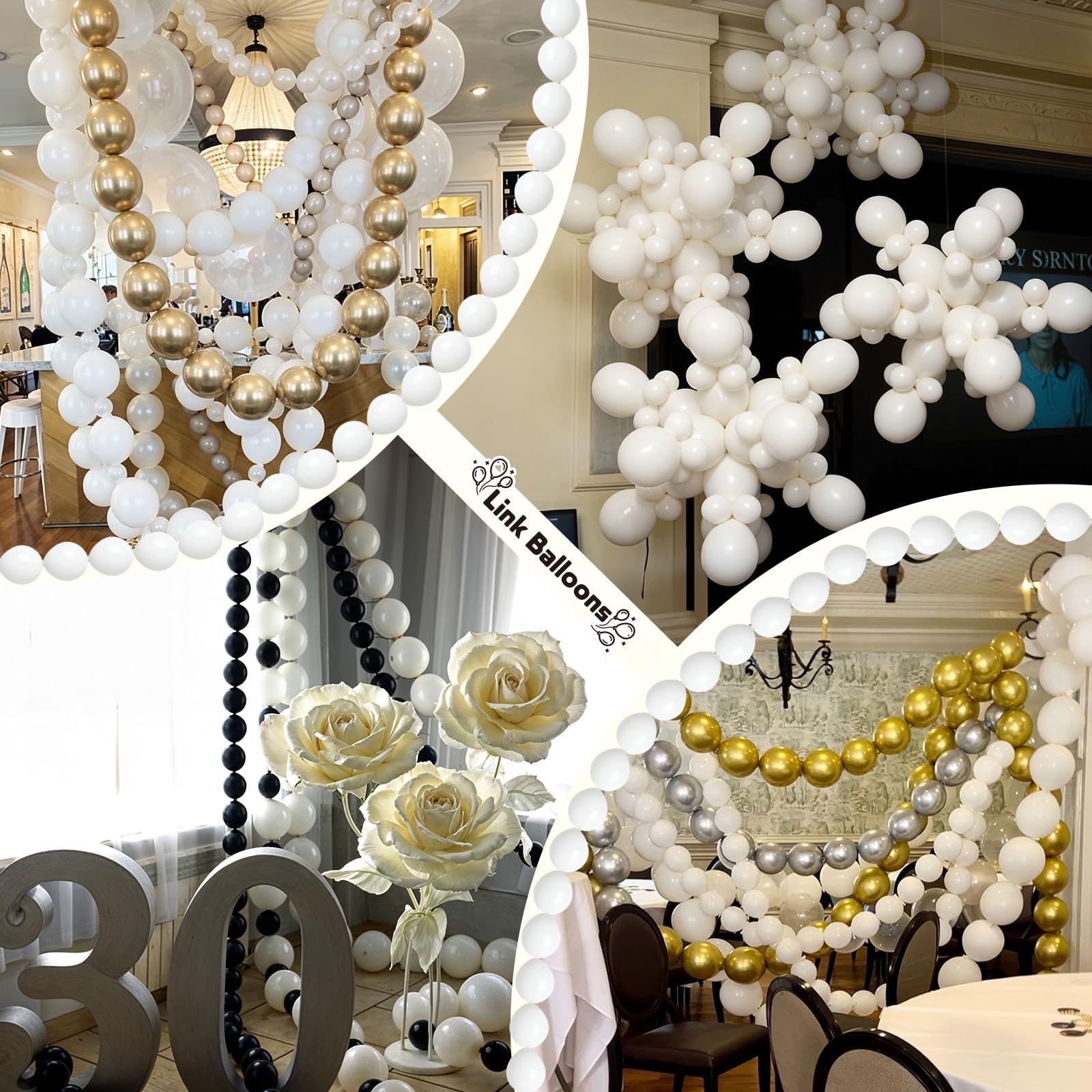 Govpy White Quick Link Balloons – 120Pcs Pearl 6in & 10in for Balloons Walls, Arches, and Decor