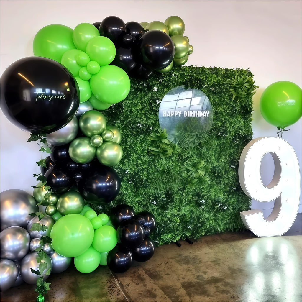 Govpy Green and Black Balloons – 35Pcs Lime Green, Black, Chrome Metallic Silver | Gamer Latex Balloon Set for Parties