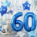 Govpy Big Foil 60 Balloon Set — 40in Number 60 & Teal Blue Star Balloons