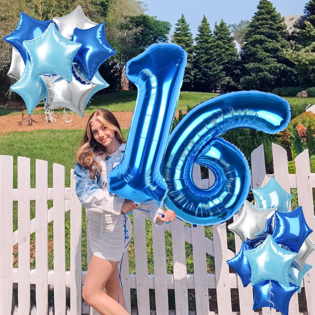 Govpy Big Foil 60 Balloon Set — 40in Number 60 & Teal Blue Star Balloons