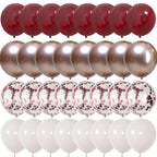 Govpy Burgundy Red Balloons – 35Pcs 12in Maroon, White & Rose Gold Confetti Latex Set