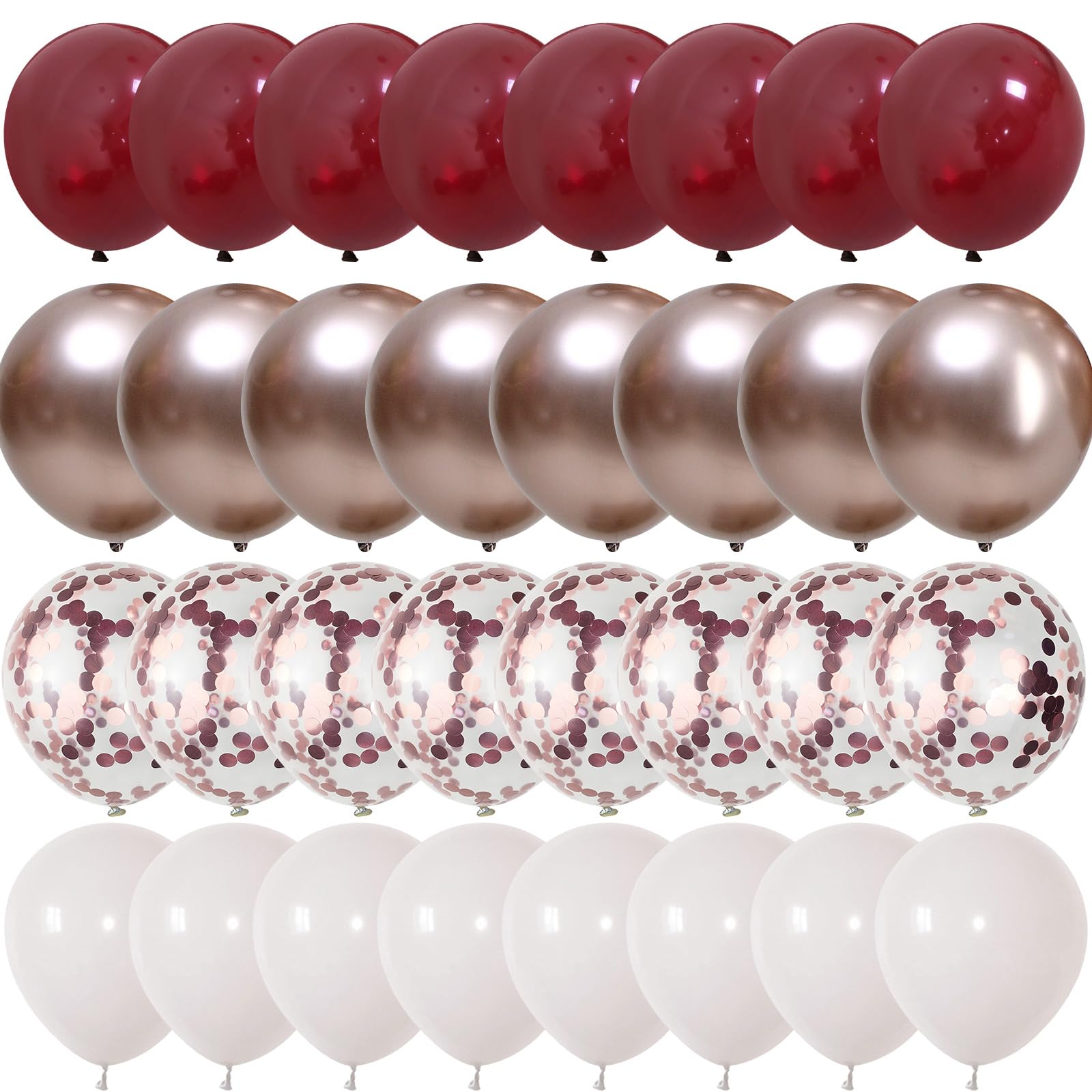 Govpy Burgundy Red Balloons – 35Pcs 12in Maroon, White & Rose Gold Confetti Latex Set