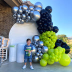 Govpy Green and Black Balloons – 35Pcs Lime Green, Black, Chrome Metallic Silver | Gamer Latex Balloon Set for Parties