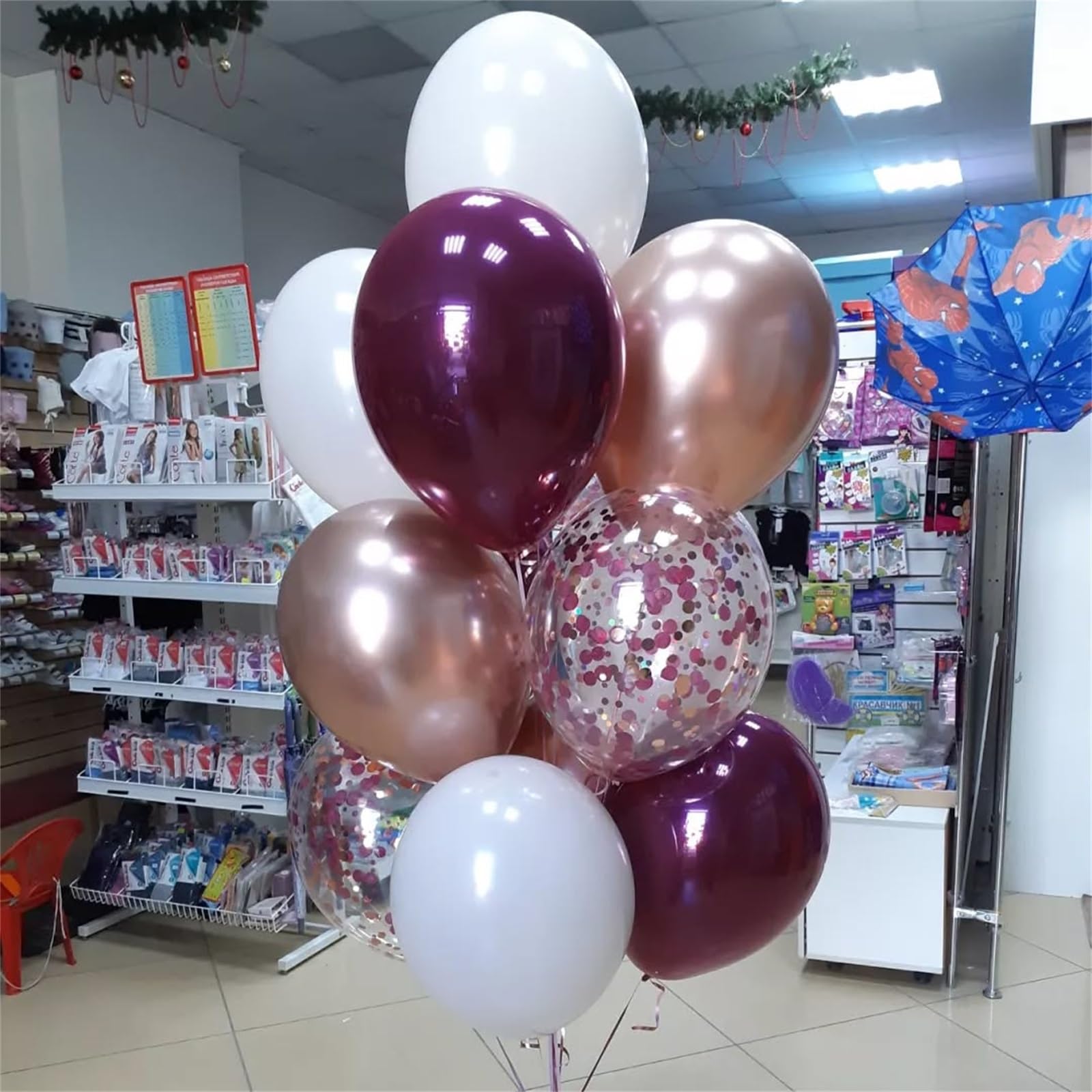 Govpy Burgundy Red Balloons – 35Pcs 12in Maroon, White & Rose Gold Confetti Latex Set