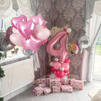 Govpy 40-Inch Pastel Pink Number 1 Balloon Set – Large Foil Balloons with Heart & Star Accents for Girls’ Birthday