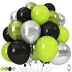 Govpy Green and Black Balloons – 35Pcs Lime Green, Black, Chrome Metallic Silver | Gamer Latex Balloon Set for Parties