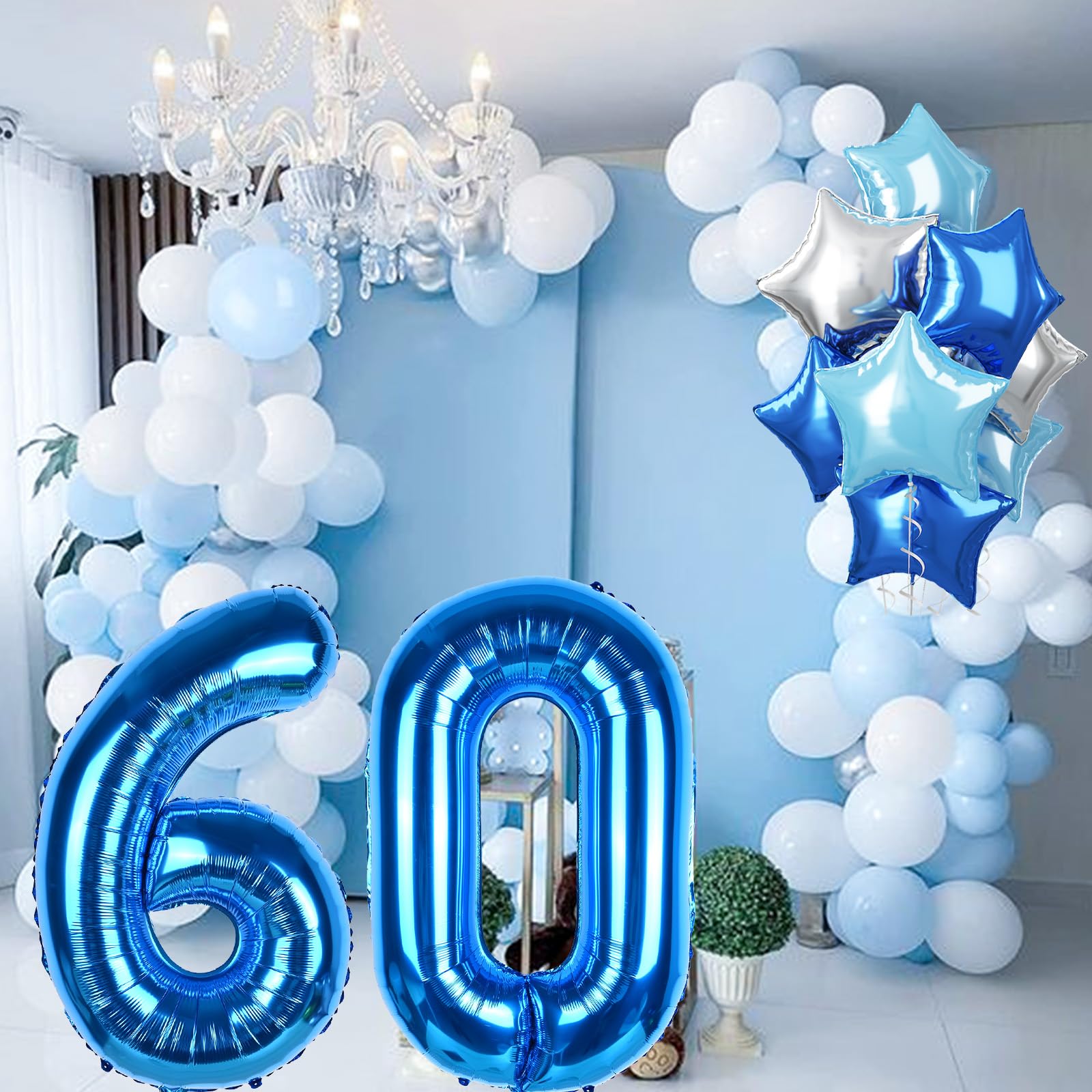 Govpy Big Foil 60 Balloon Set — 40in Number 60 & Teal Blue Star Balloons