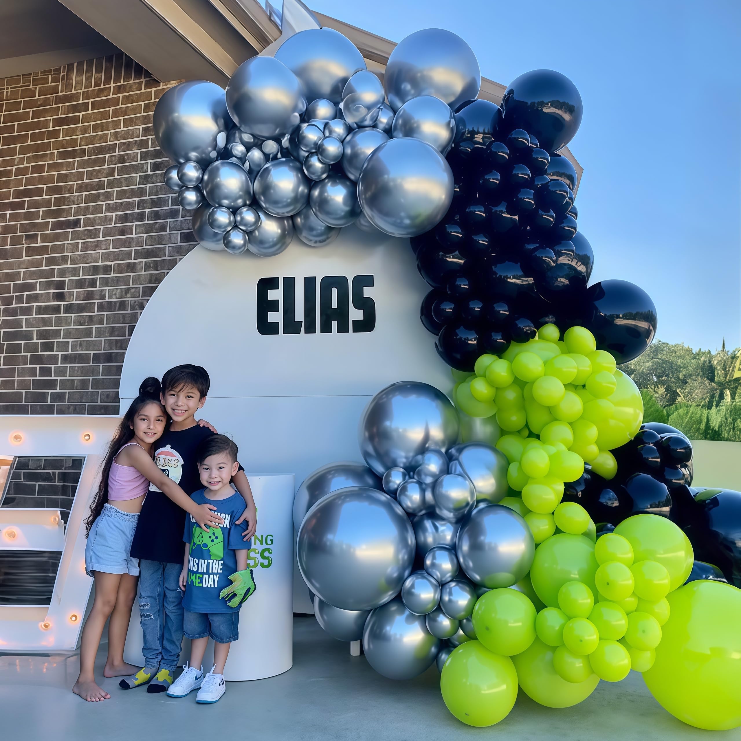 Govpy Green and Black Balloons – 35Pcs Lime Green, Black, Chrome Metallic Silver | Gamer Latex Balloon Set for Parties