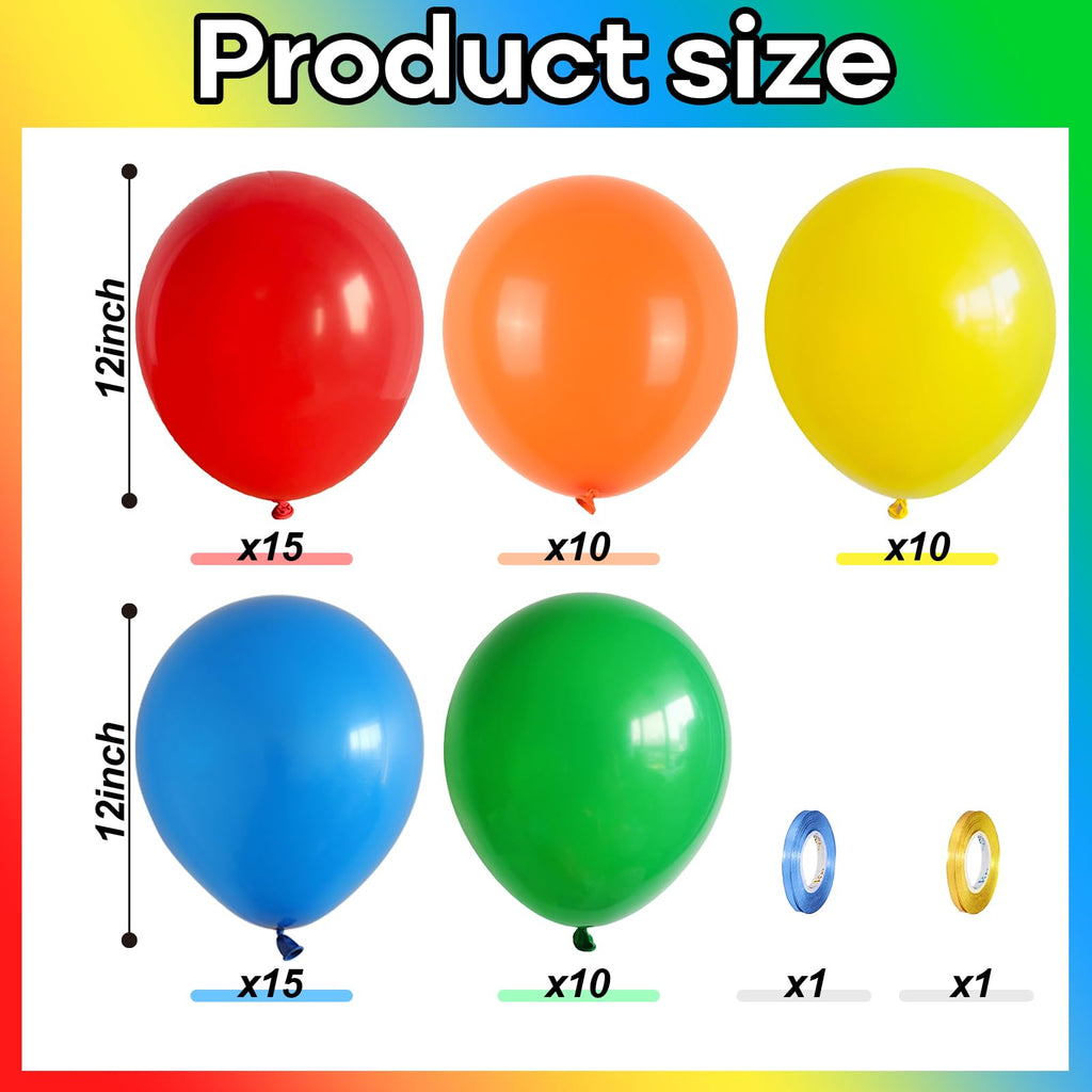Govpy Rainbow Primary Color Latex Balloons – 60pcs 12in Set for Kids Birthday, Baby Shower & Events