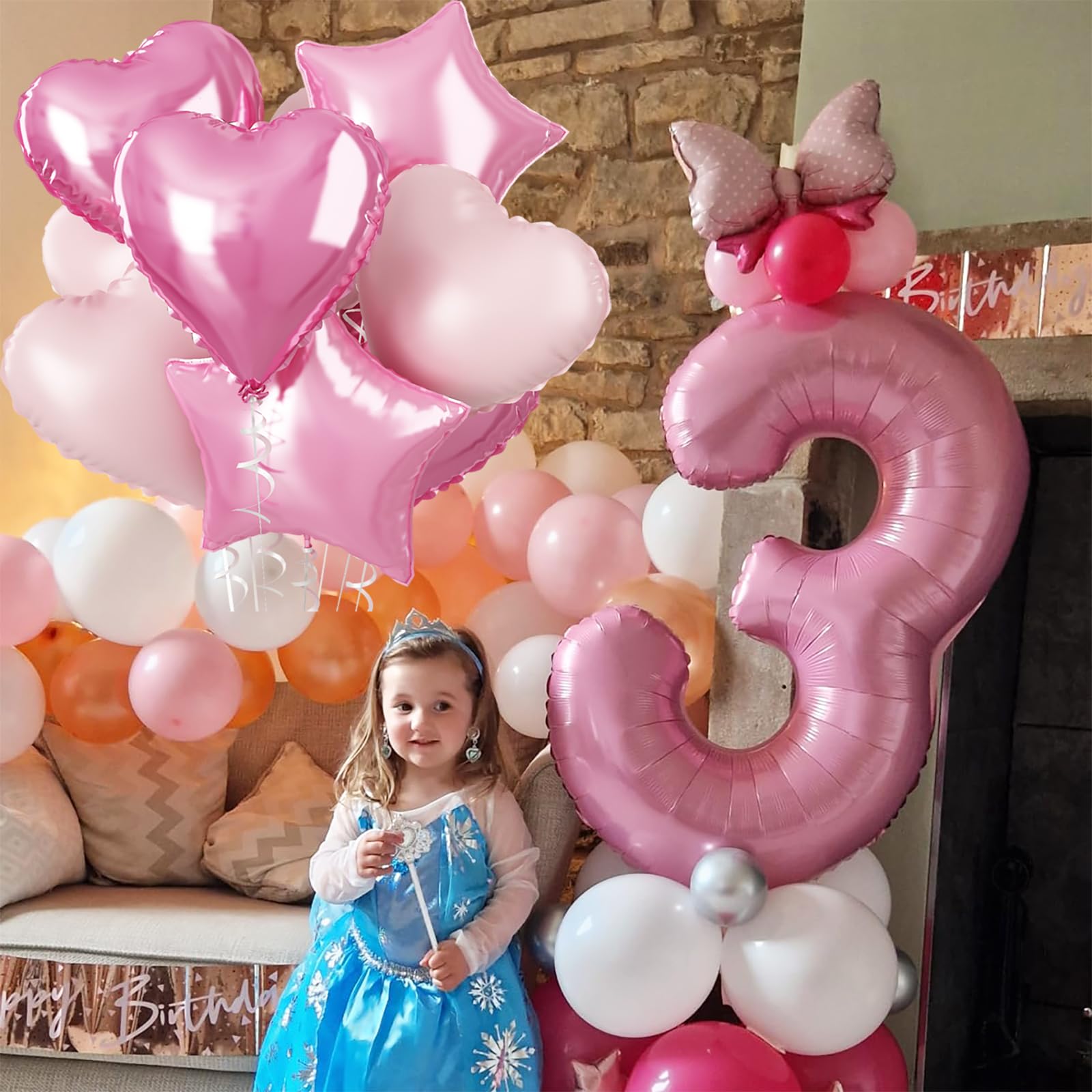 Govpy 40-Inch Pastel Pink Number 1 Balloon Set – Large Foil Balloons with Heart & Star Accents for Girls’ Birthday