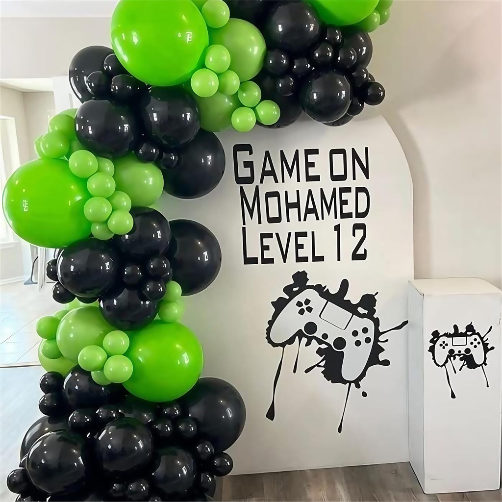 Govpy Green and Black Balloons – 35Pcs Lime Green, Black, Chrome Metallic Silver | Gamer Latex Balloon Set for Parties