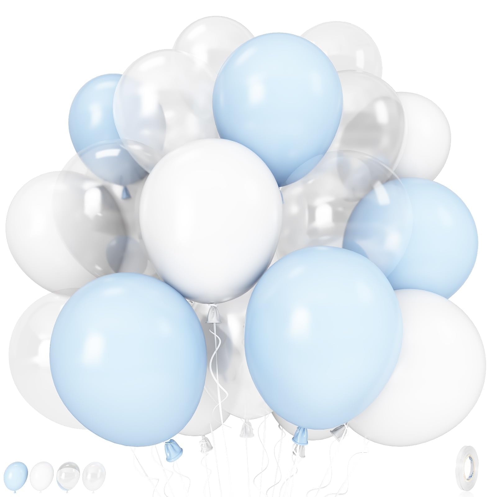 Govpy Pastel Blue & White Balloons – 12in, 35pcs for Baby Showers & Parties