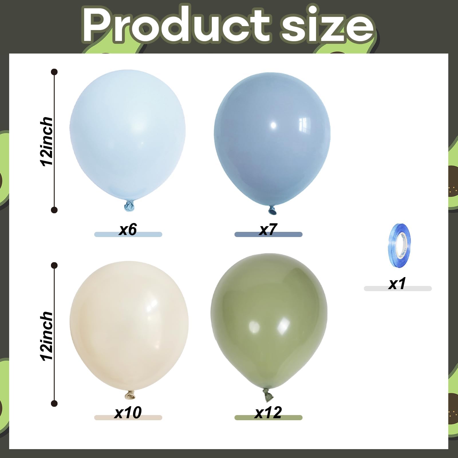 Govpy Sage Green & Blue Balloons Set – 35ct, 12in Latex Party Decor