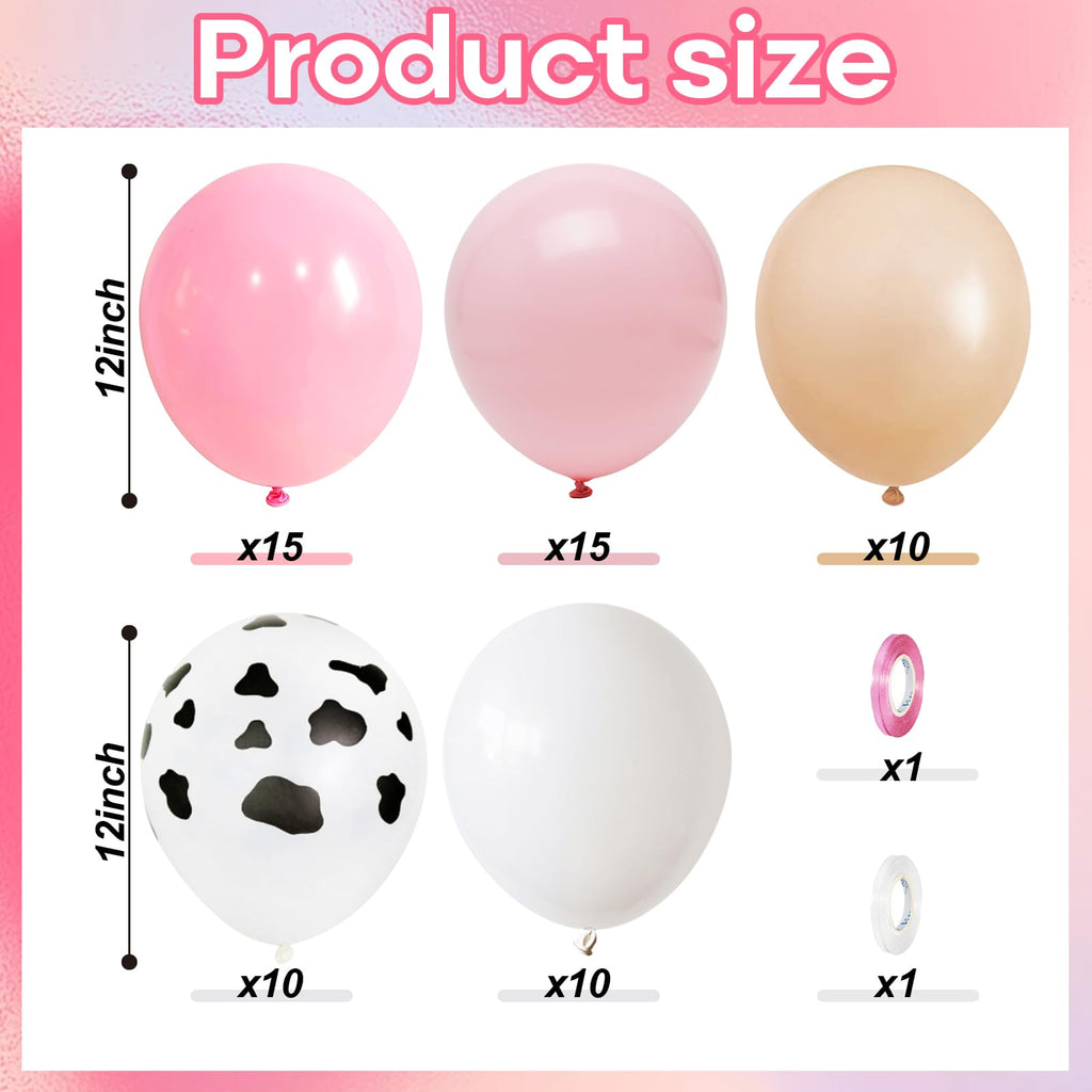 Govpy Cow Print Balloons 60pcs – Pastel Pink, Beige & White Latex Party Decor