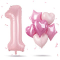 Govpy 40-Inch Pastel Pink Number 1 Balloon Set – Large Foil Balloons with Heart & Star Accents for Girls’ Birthday