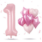 Govpy 40-Inch Pastel Pink Number 1 Balloon Set – Large Foil Balloons with Heart & Star Accents for Girls’ Birthday