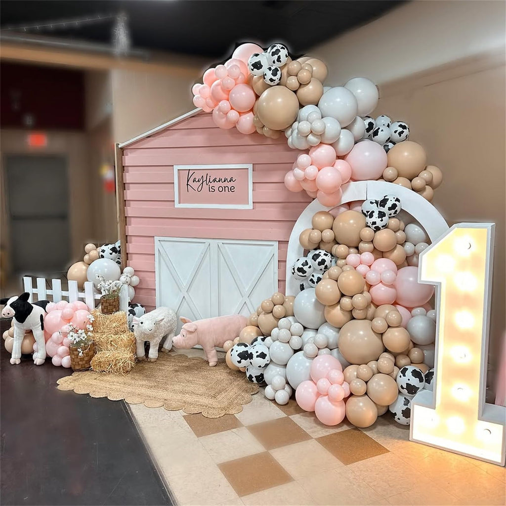 Govpy Cow Print Balloons 60pcs – Pastel Pink, Beige & White Latex Party Decor