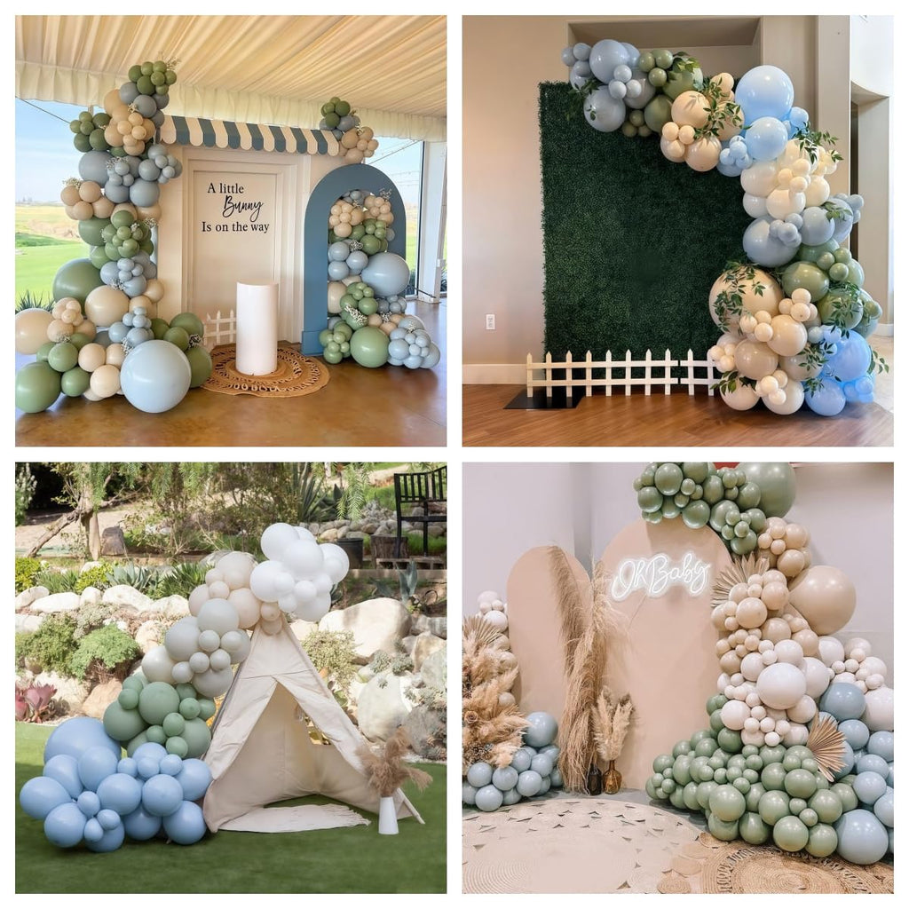 Govpy Sage Green & Blue Balloons Set – 35ct, 12in Latex Party Decor