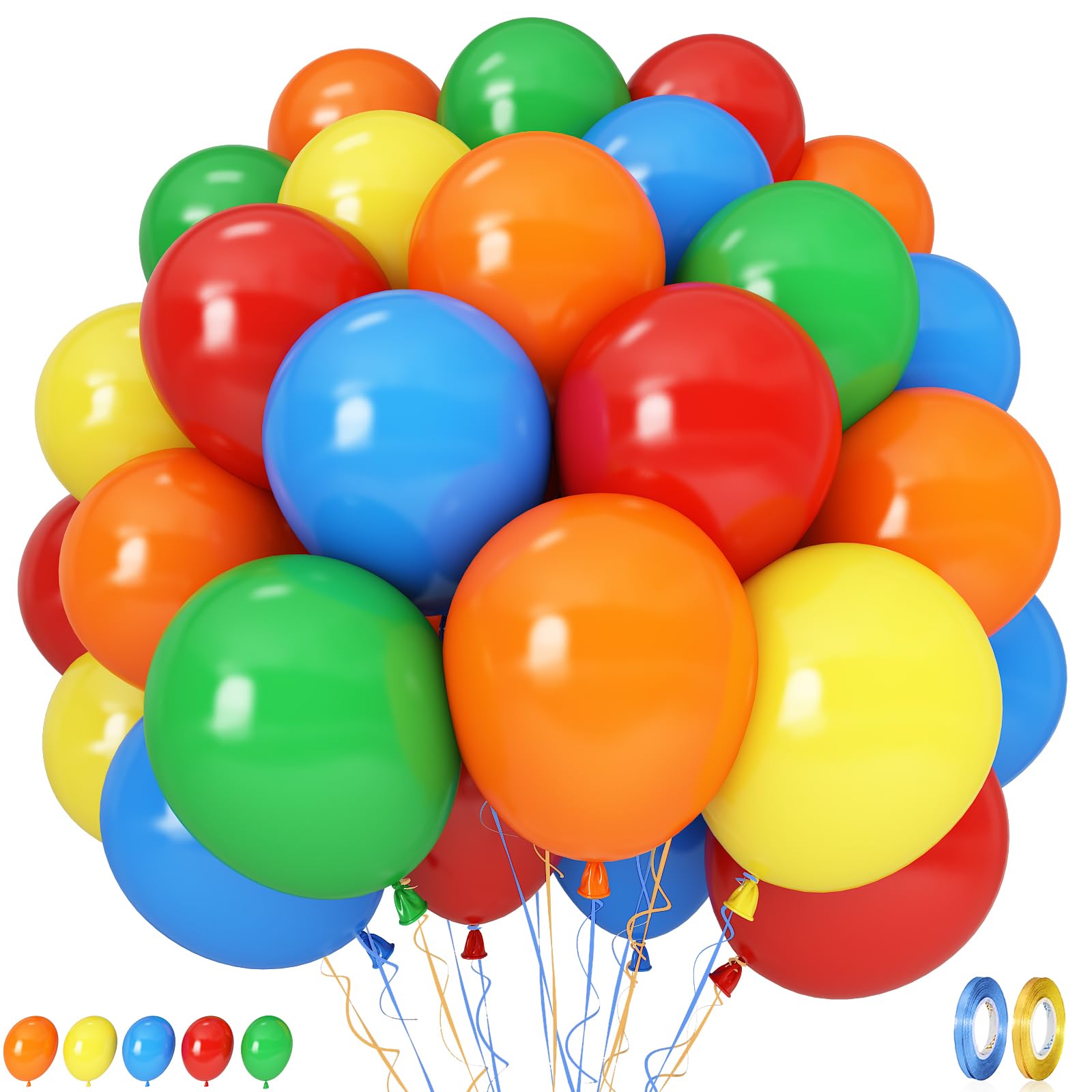 Govpy Rainbow Primary Color Latex Balloons – 60pcs 12in Set for Kids Birthday, Baby Shower & Events