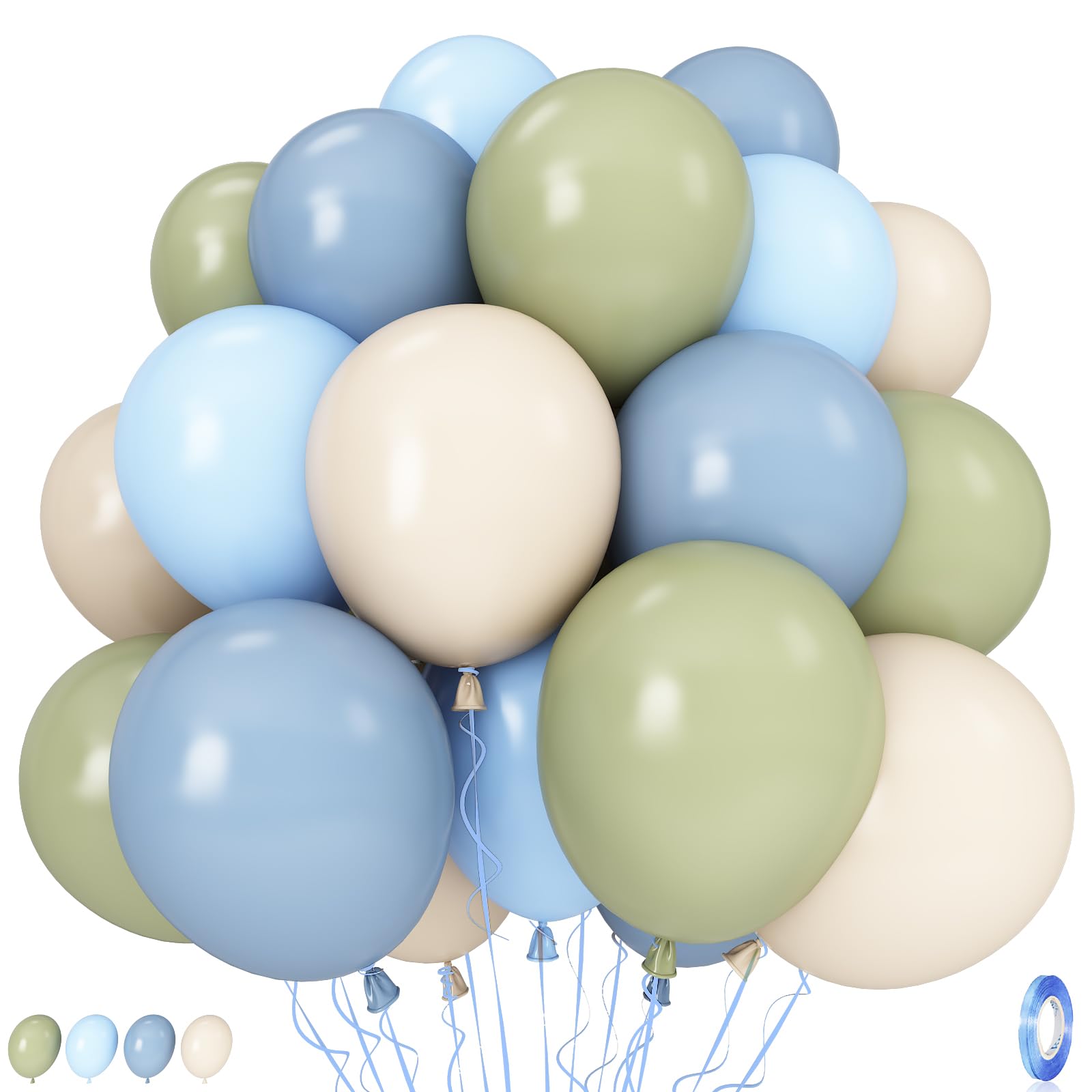 Govpy Sage Green & Blue Balloons Set – 35ct, 12in Latex Party Decor