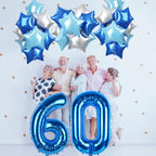 Govpy Big Foil 60 Balloon Set — 40in Number 60 & Teal Blue Star Balloons