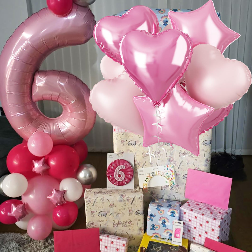 Govpy 40-Inch Pastel Pink Number 1 Balloon Set – Large Foil Balloons with Heart & Star Accents for Girls’ Birthday