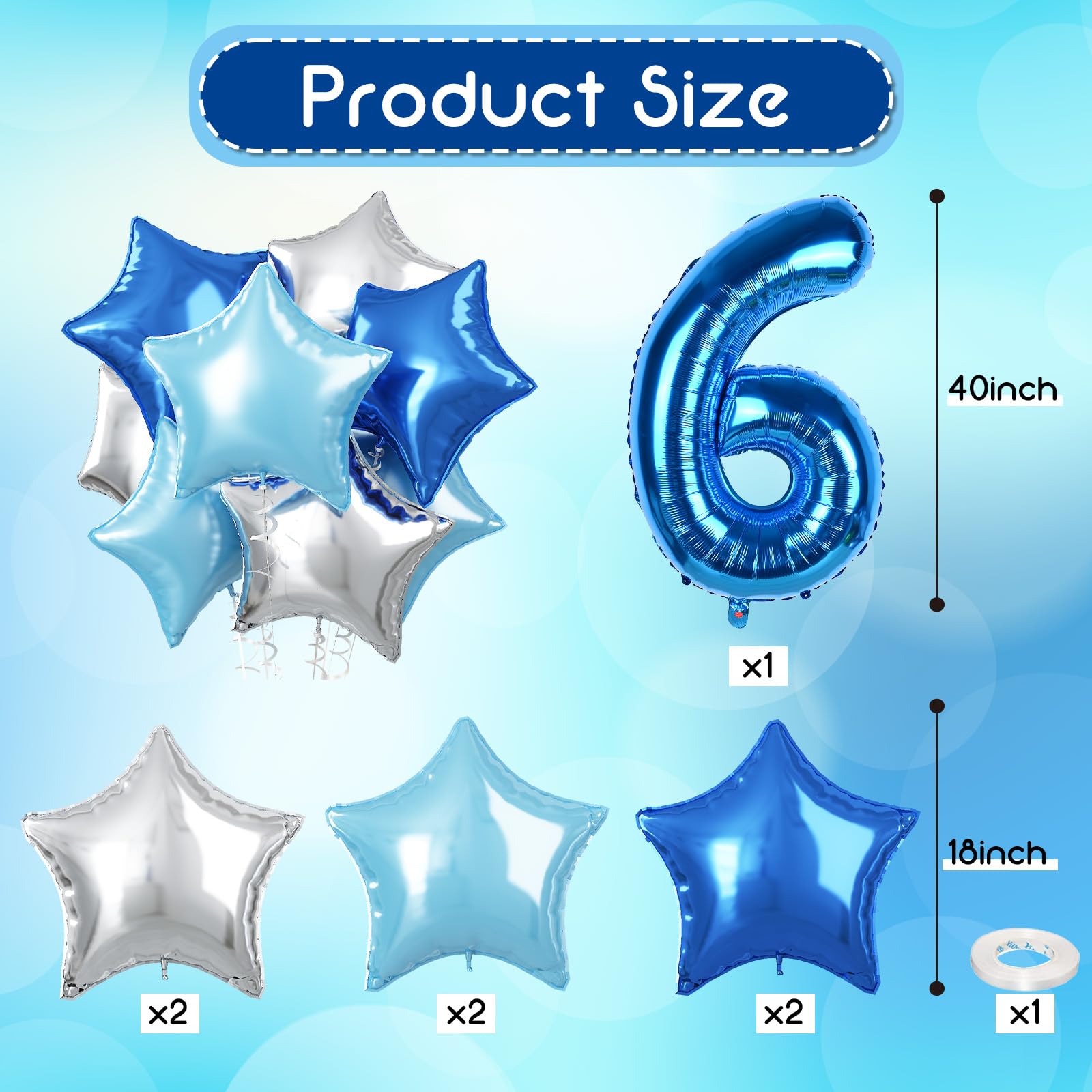 Govpy Big Foil 60 Balloon Set — 40in Number 60 & Teal Blue Star Balloons