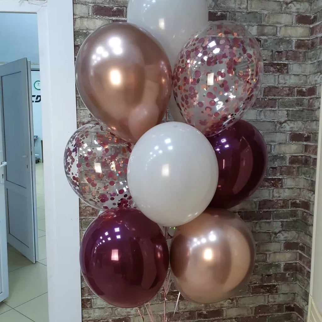 Govpy Burgundy Red Balloons – 35Pcs 12in Maroon, White & Rose Gold Confetti Latex Set