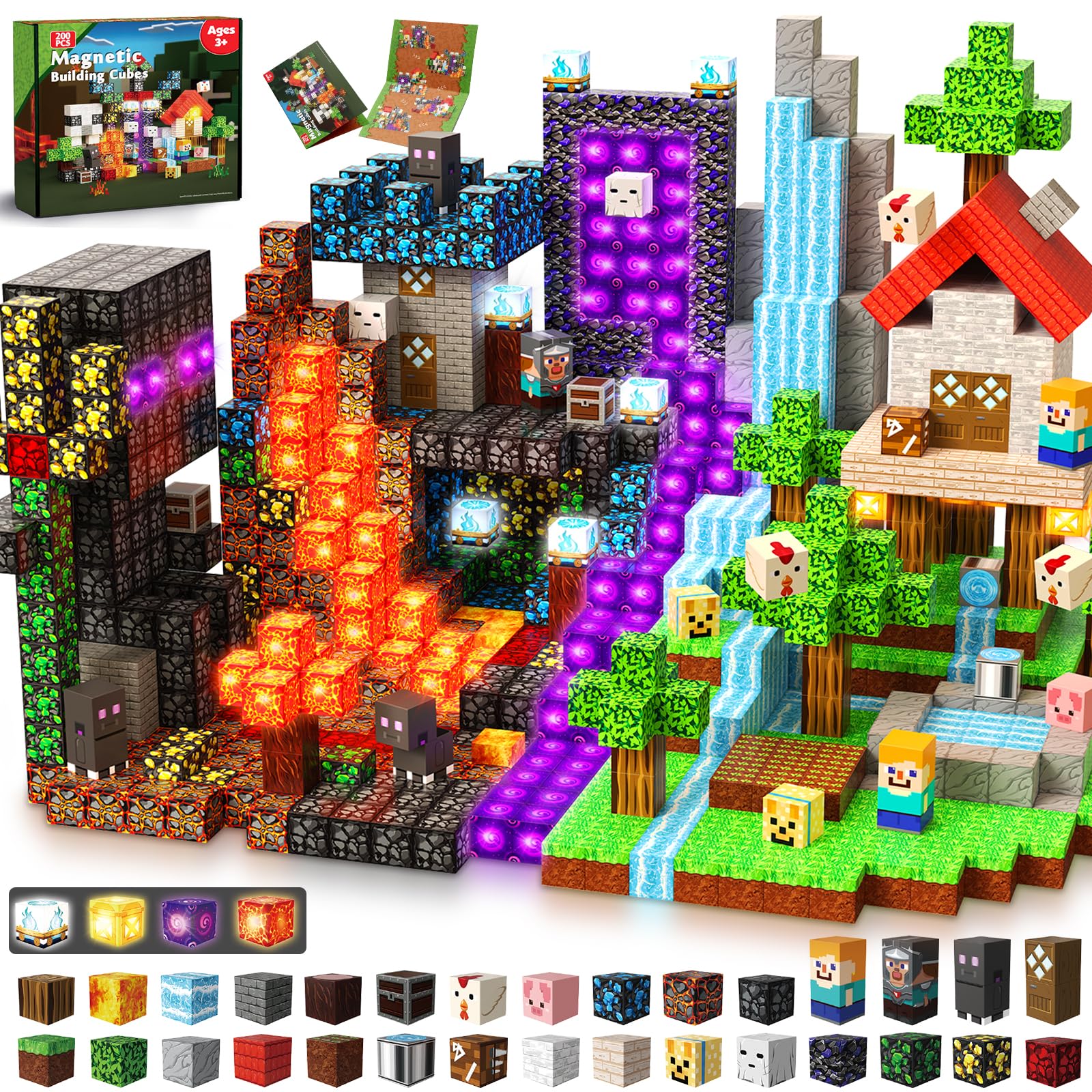 GraceDuck 200 PCS Magnetic Blocks with Light Up Blocks – LED STEM Building Toys