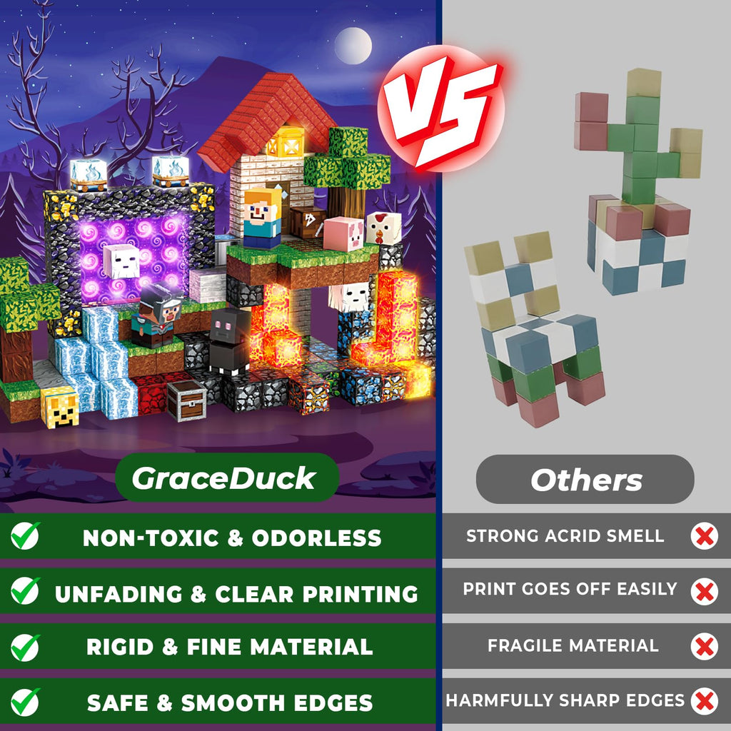 GraceDuck 200 PCS Magnetic Blocks with Light Up Blocks – LED STEM Building Toys