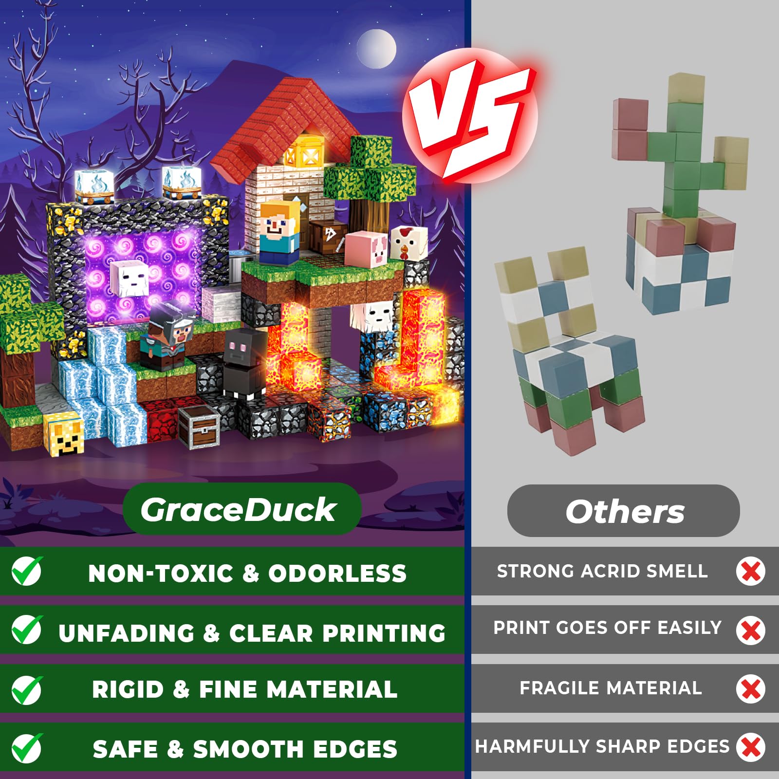 GraceDuck 200 PCS Magnetic Blocks with Light Up Blocks – LED STEM Building Toys