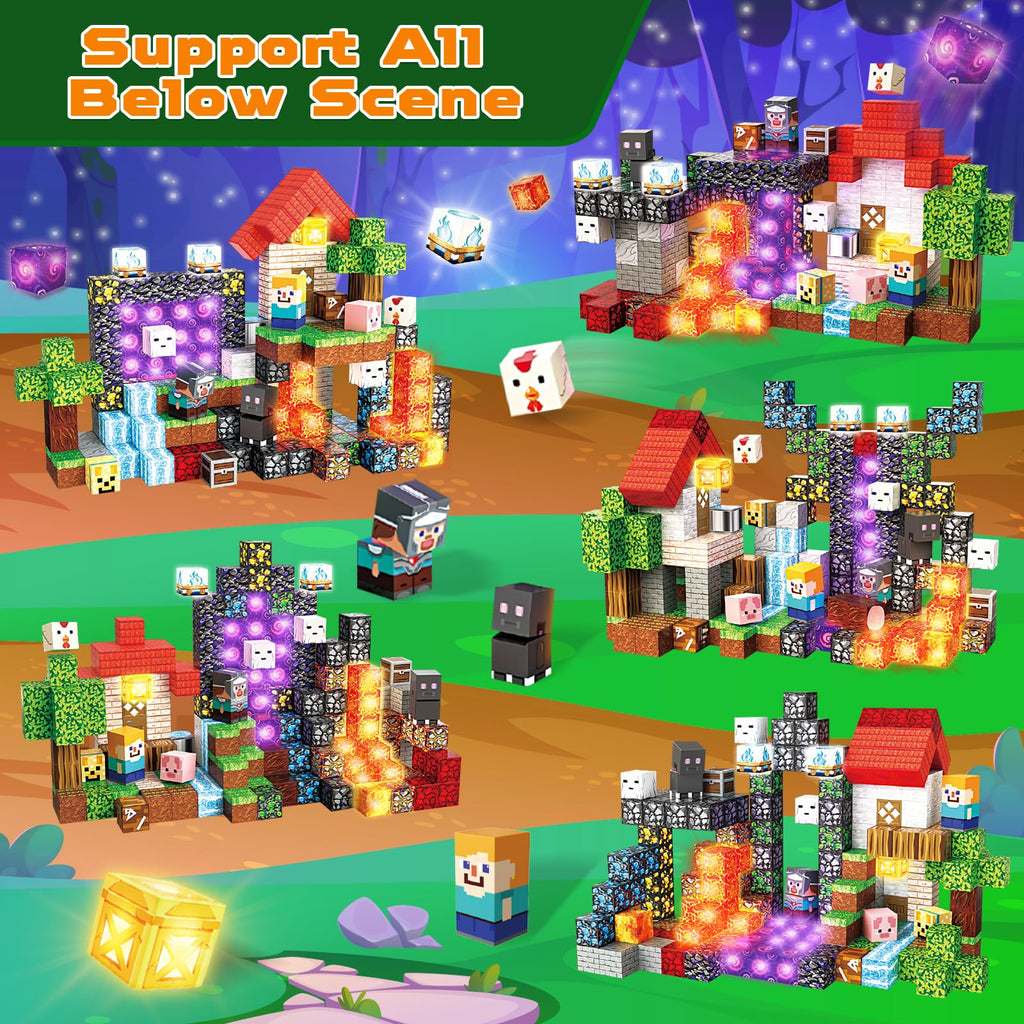 GraceDuck 200 PCS Magnetic Blocks with Light Up Blocks – LED STEM Building Toys