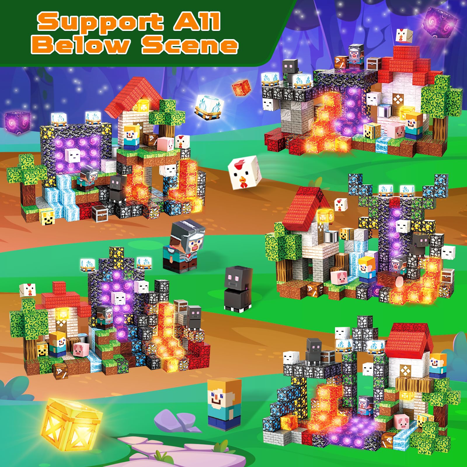 GraceDuck 200 PCS Magnetic Blocks with Light Up Blocks – LED STEM Building Toys