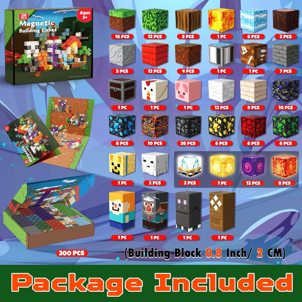 GraceDuck 200 PCS Magnetic Blocks with Light Up Blocks – LED STEM Building Toys