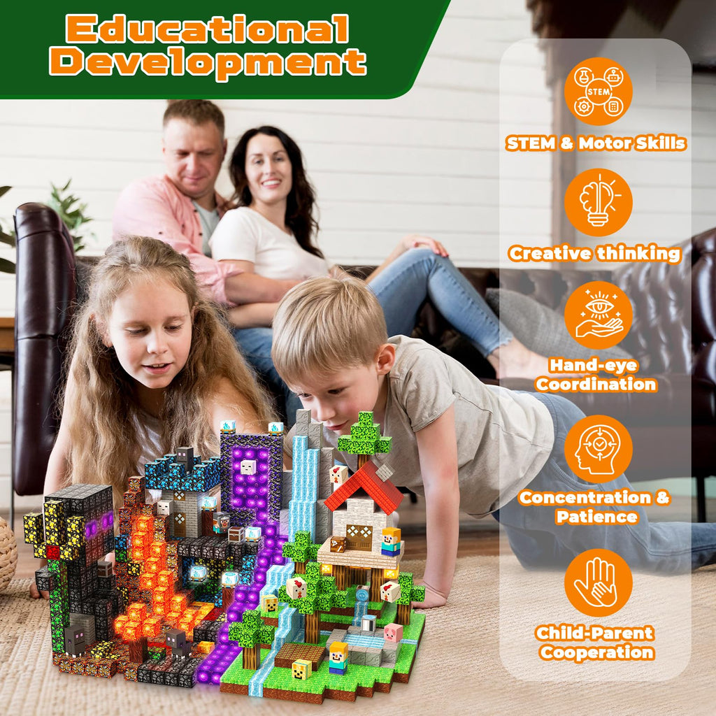 GraceDuck 200 PCS Magnetic Blocks with Light Up Blocks – LED STEM Building Toys