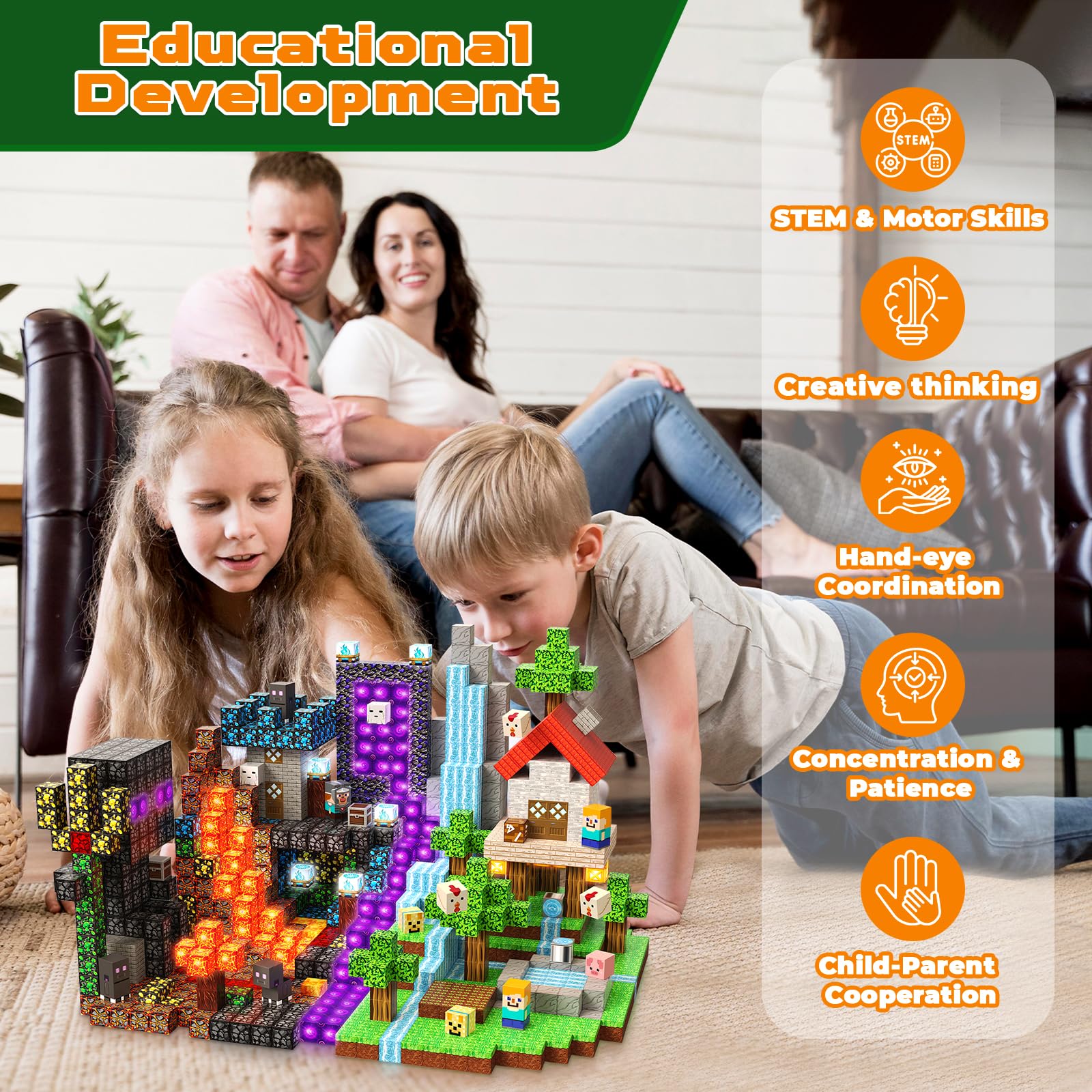 GraceDuck 200 PCS Magnetic Blocks with Light Up Blocks – LED STEM Building Toys