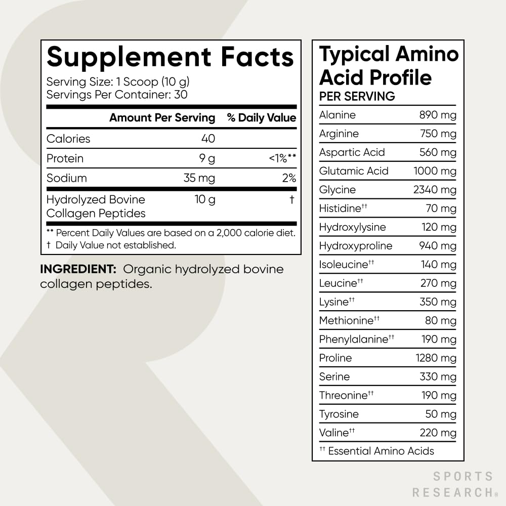 Sports Research Bio-Kollagenpeptide – Hydrolysiert Typ I & III, Weidehaltung, USDA Bio-zertifiziert
