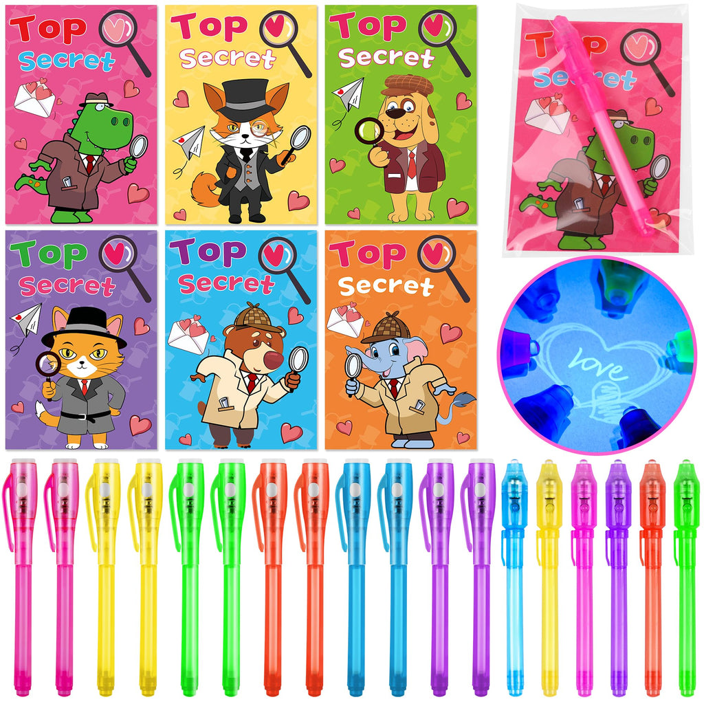 Grastfu 24 Pack Invisible Ink Pens with Animal-Valentines Cards – Classroom Valentine Party Favors