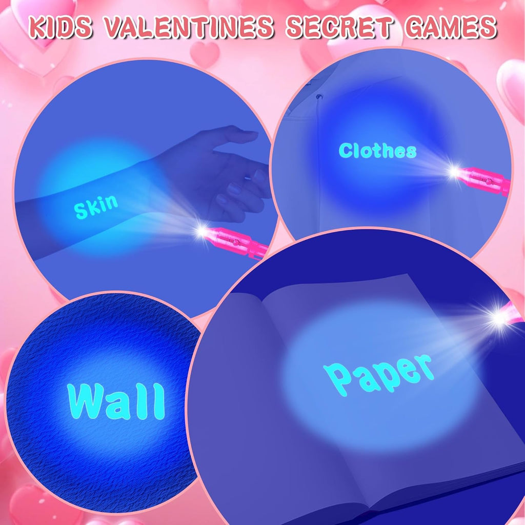 Grastfu 24 Pack Invisible Ink Pens with Animal-Valentines Cards – Classroom Valentine Party Favors