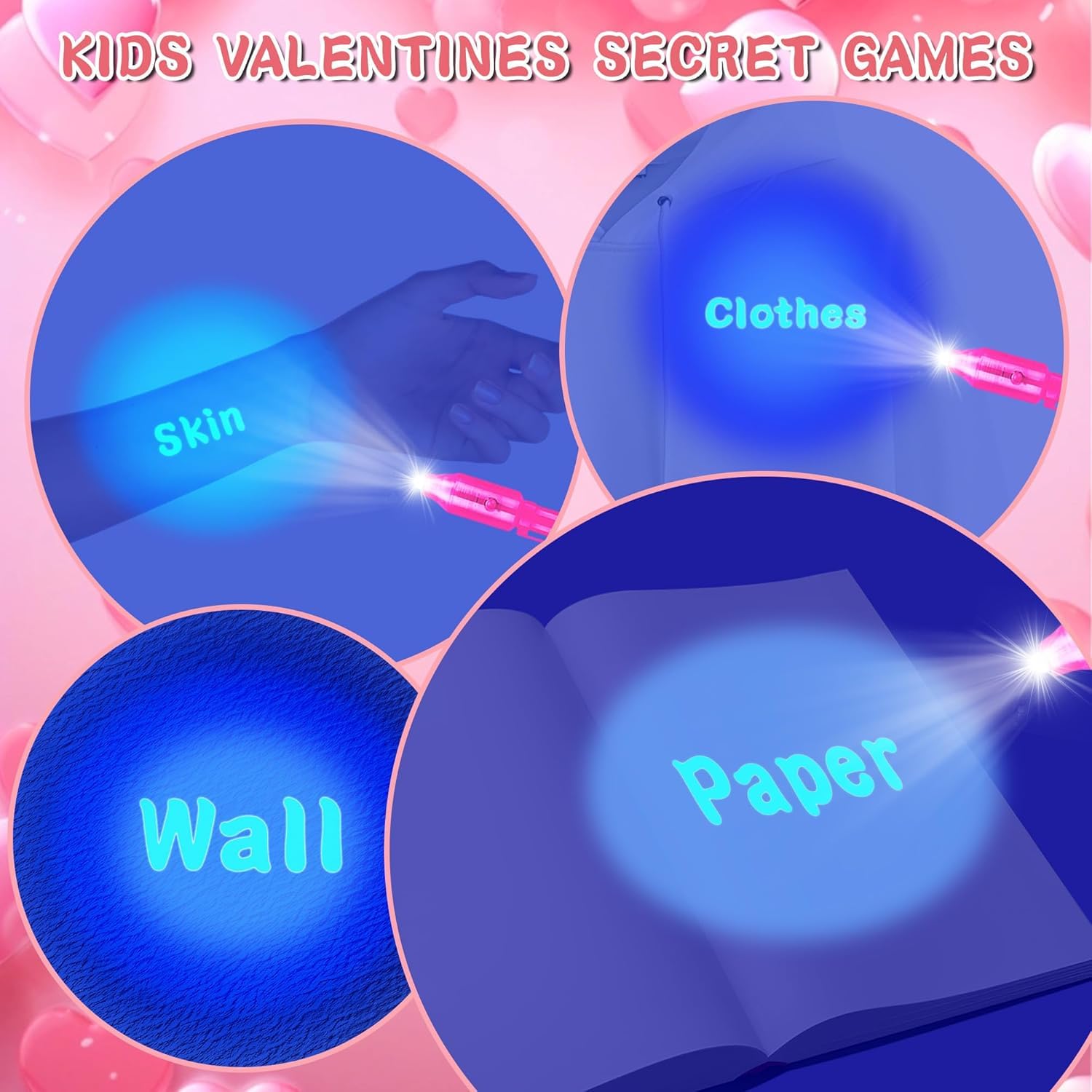 Grastfu 24 Pack Invisible Ink Pens with Animal-Valentines Cards – Classroom Valentine Party Favors