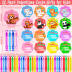 Grastfu 32-Pack Valentines Day Mini Bubble Wands with Animal Cards – Classroom Party Favors