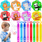 Grastfu 32-Pack Valentines Day Mini Bubble Wands with Animal Cards – Classroom Party Favors