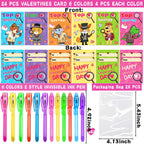Grastfu 24 Pack Invisible Ink Pens with Animal-Valentines Cards – Classroom Valentine Party Favors