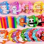 Grastfu 32-Pack Valentines Day Mini Bubble Wands with Animal Cards – Classroom Party Favors