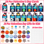 Grastfu 28-Pack Valentines Cards with Galaxy Squishies – Classroom Gifts & Party Favors